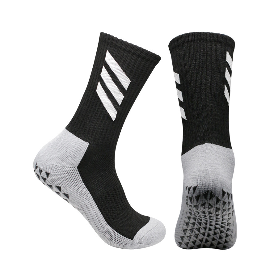 Men's and Women's Three-Stripe Football Socks, Mid-Calf, with Anti-Slip Rubber Dots and Thickened Towel Bottom