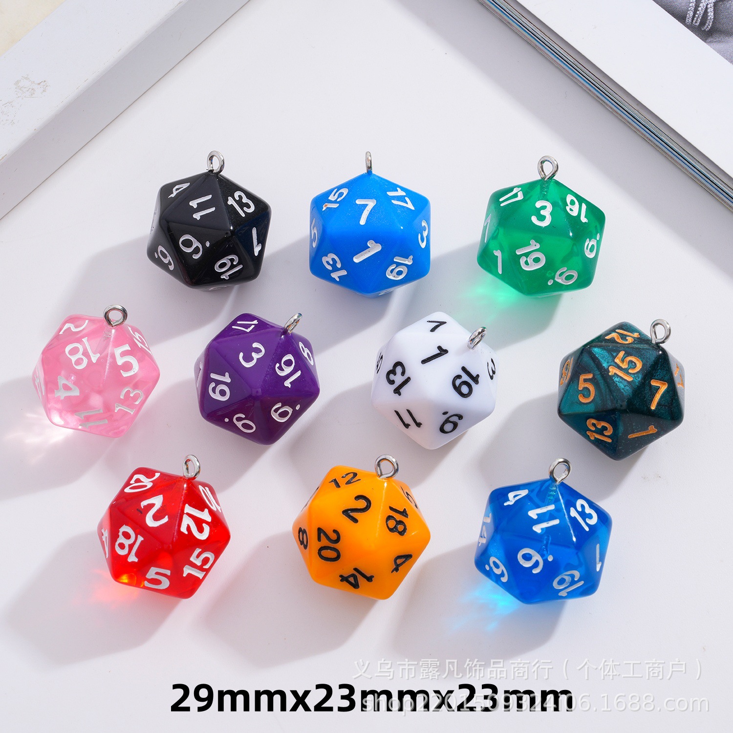 20-sided Dice Transparent Solid Color Multi-sided Dice Bag Pendant...