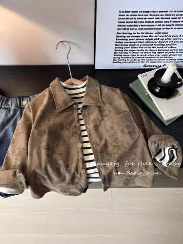 New Arrival Boys' Long-Sleeve Children's Shirt Cardigan Girls' Shirt Top Striped Novelty Outerwear Loose Elegant