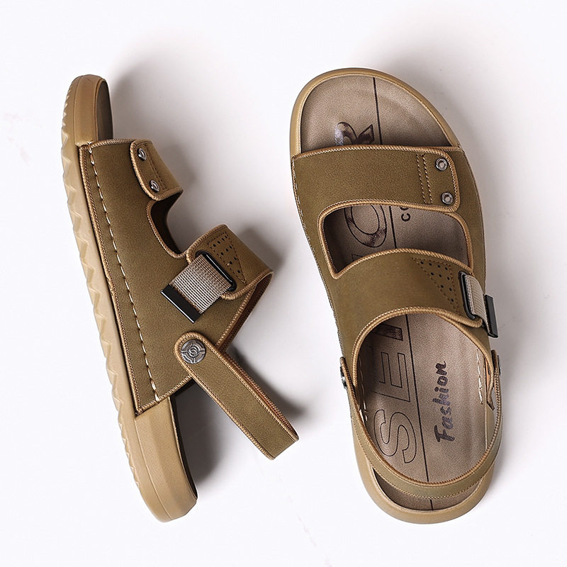 Dép sandal nam quai ngang đế mềm đi được hai kiểu, thoáng khí chống trượt — 5555 màu kaki, 5555 màu vàng
