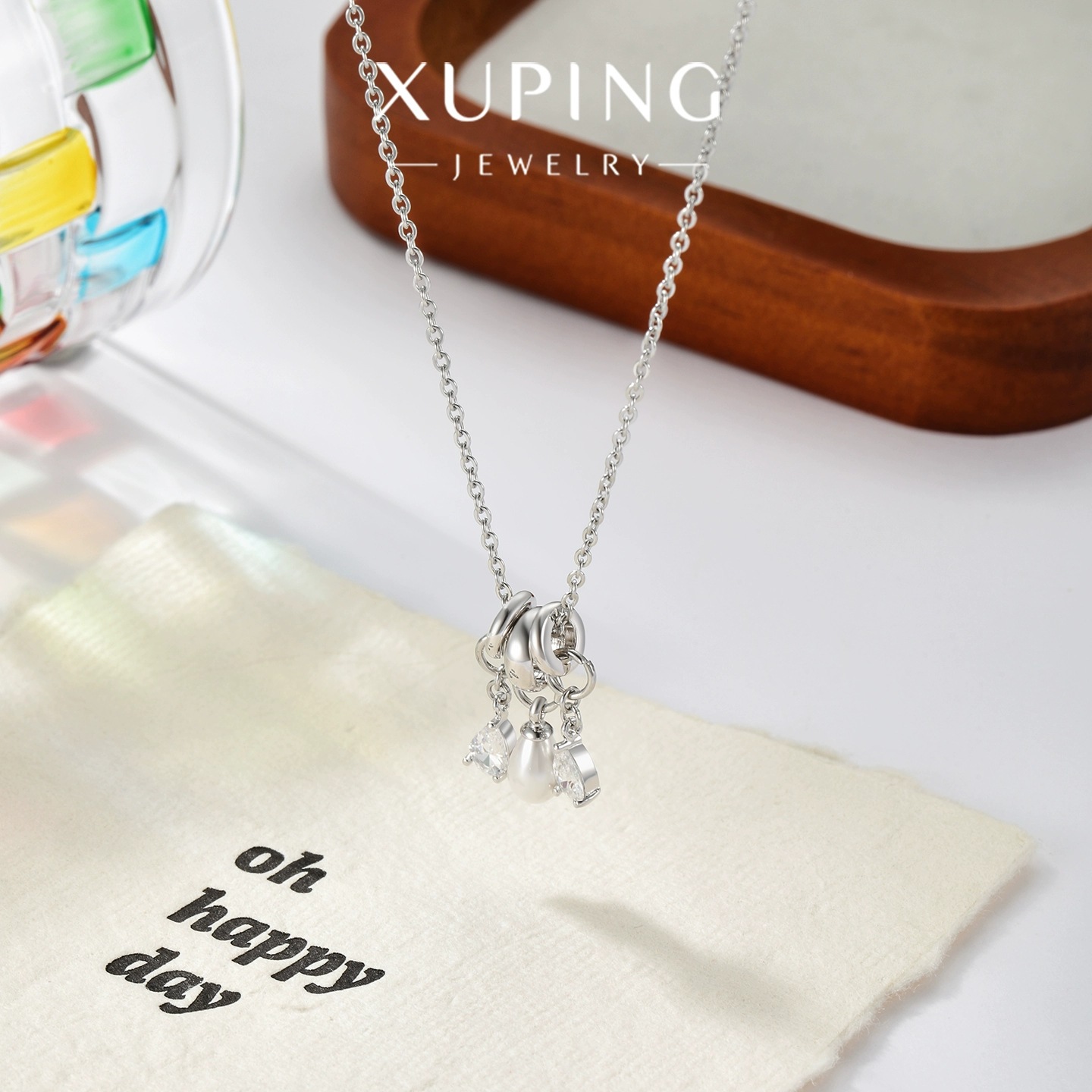 Xuping elegante temperamento nuevo collar de aleación de cobre blanco incrustado con gemas artificiales imitación de perlas joyas para mujeres image 7
