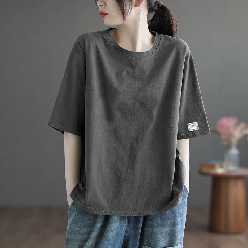 春夏季穿搭短袖T恤衣服女春夏季新款设计感贴标袖口百搭上衣|undefined