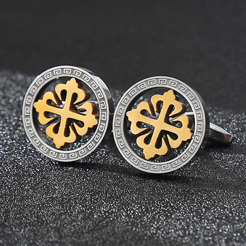 Titanium steel hollow advanced two-color cufflinks men's French shirt anchor coconut tree cufflinks tree of life shape cufflinks