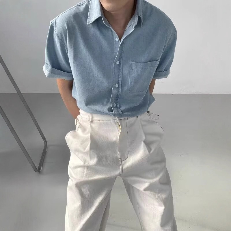 Japanese-Style Striped Short-Sleeve Shirt for Men, Summer Casual Versatile Turn-Down Collar Shirt, Trendy Brand Thin Jacket