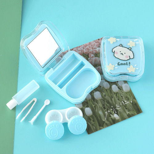 Portable Companion Double Box Tweezers Wearing Contact Lens Companion Box Cute Cartoon Pattern Contact Lens Care Box