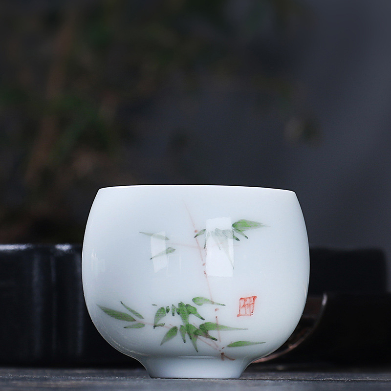 손으로 그린 선 하트 컵-녹색 대나무