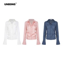UNBDNS原创韩系掐腰修身显瘦衬衫 长袖口袋收腰上衣女气质秋衬衫