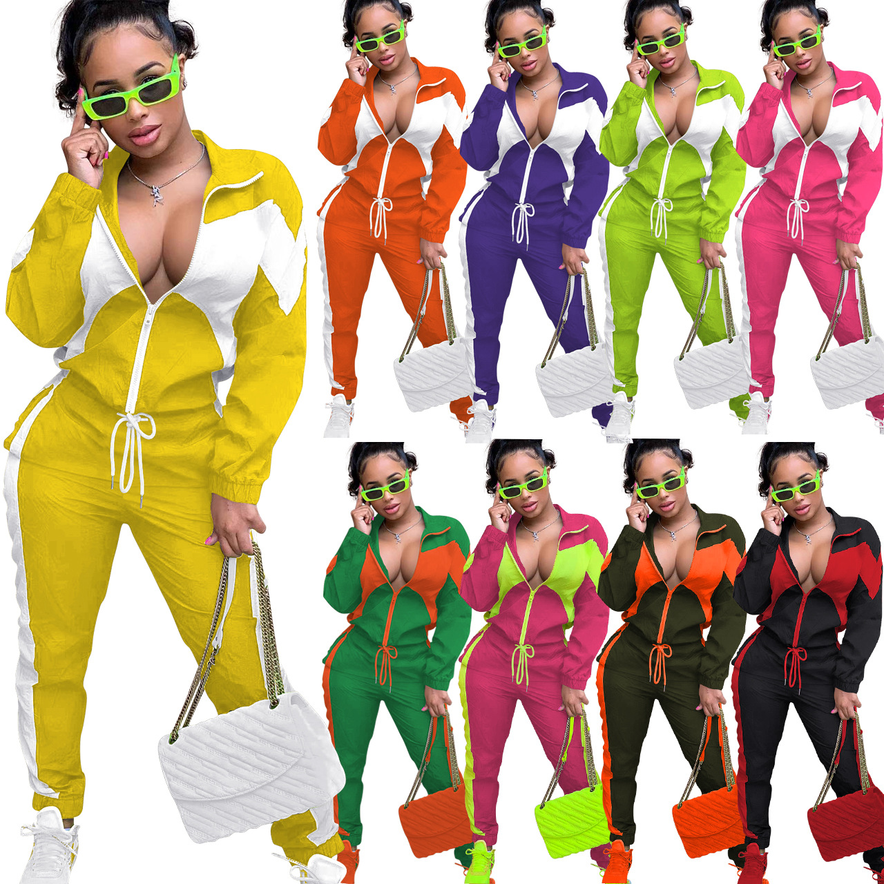364g Weight Long Sleeve Sleeve Length Polyester Fabric Type Pant Co-ord Set Sets Type 2 Pieces Set Quantity Daily Occasion Turndown Neckline Regular Fit Fit Type Color Block Pattern Spring, Autumn Season Women's Gender Casual, Streetwear Style Daily Women's Casual Streetwear Color Block Polyester Pant Co-ord Set Pants Sets 20