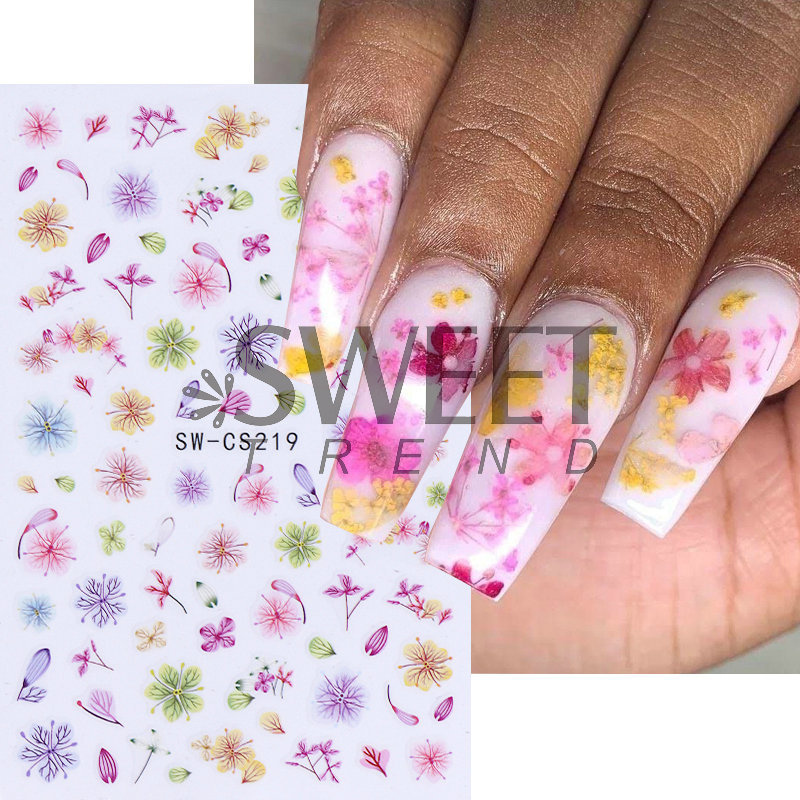 Ventas transfronterizas de pegatinas de uñas al por mayor primavera y verano nuevas flores secas de acuarela flor de lavanda pegatinas de uñas 3D
