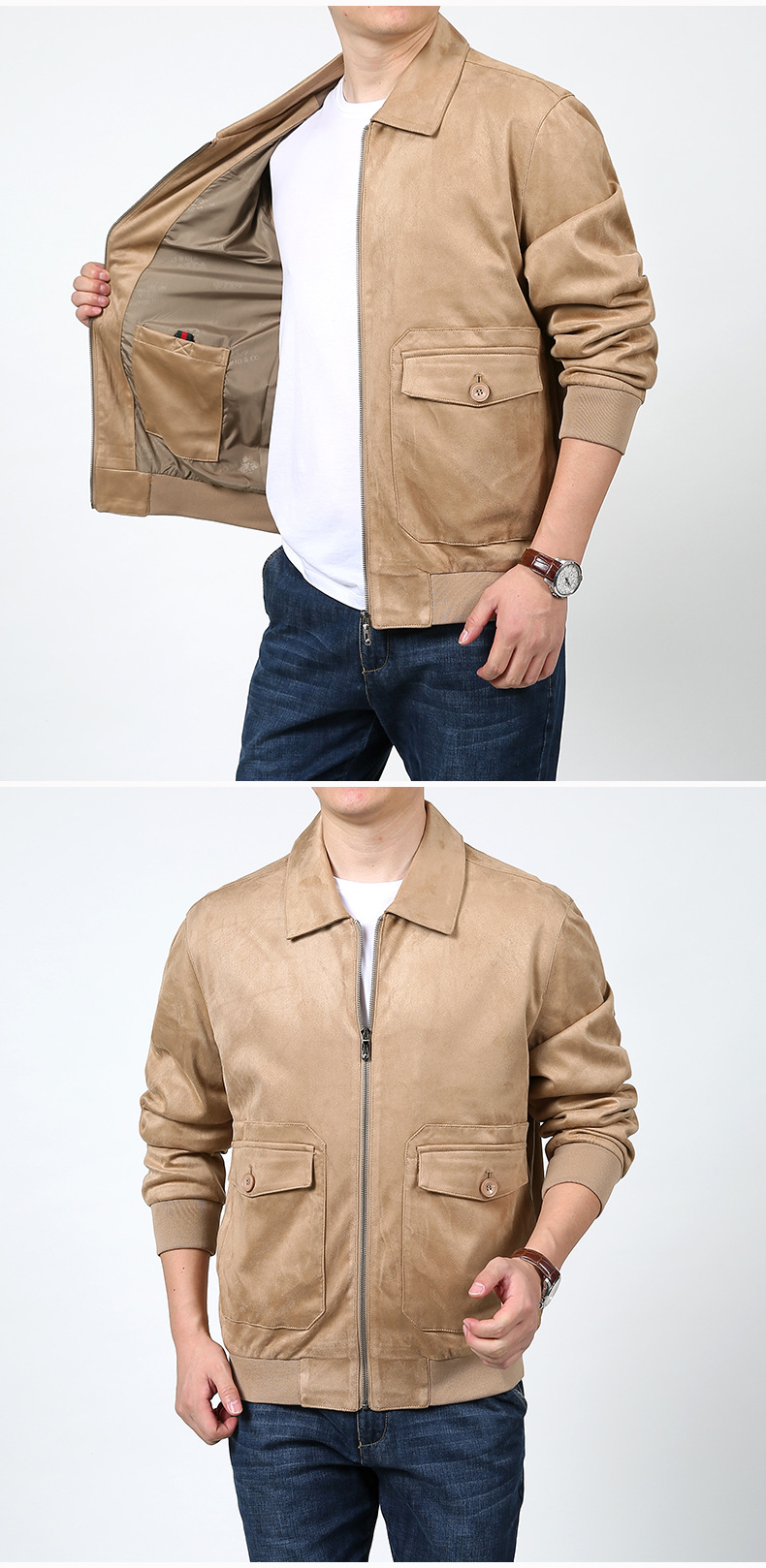Neue dünne Wildlederjacke, Herren High-End-Casual Loose Elastic Revers Jacke_voghion.com