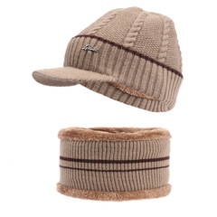 Men's New Winter Duck Bill Hat with Fleece, Riding Warm Hooded Beanie Knitted Hat with Neck Gaiter Set