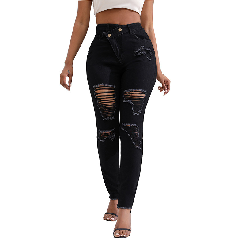 Nuevo Xintang Denim 2023 Otoño de gama alta más tamaño rasgado cintura alta slim fit nicho lavado Pantalones de mujer image 4