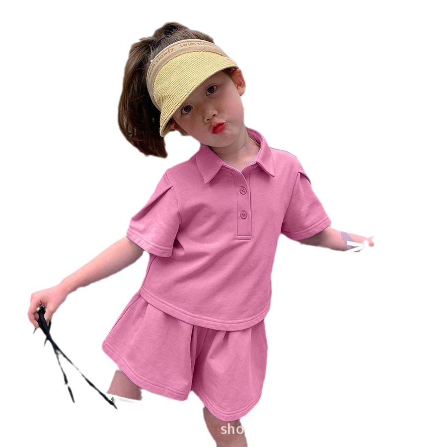 Traje de verano para niñas 2024 nuevo estilo occidental para niños casual de manga corta deportes bebé niñas polo conjunto de dos piezas