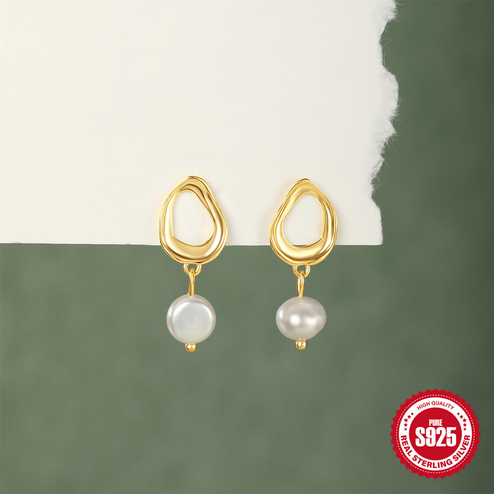 Moda europea y americana s925 plata esterlina espaciada brillante perla básica diaria a juego aretes de oreja de temperamento