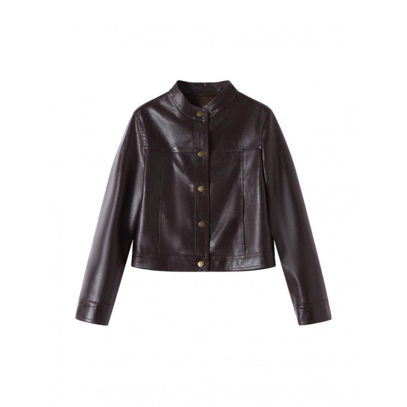 Haining Leather Jacket Women's Short Stand Collar Motorcycle Leather Jacket Women's Leather Jacket Jacket 2025 Spring New Style Haining Leather Jacket Women's Short Stand Collar Motorcycle Leather Jacket Women's Leather Jacket Jacket 2025 Spring New Style