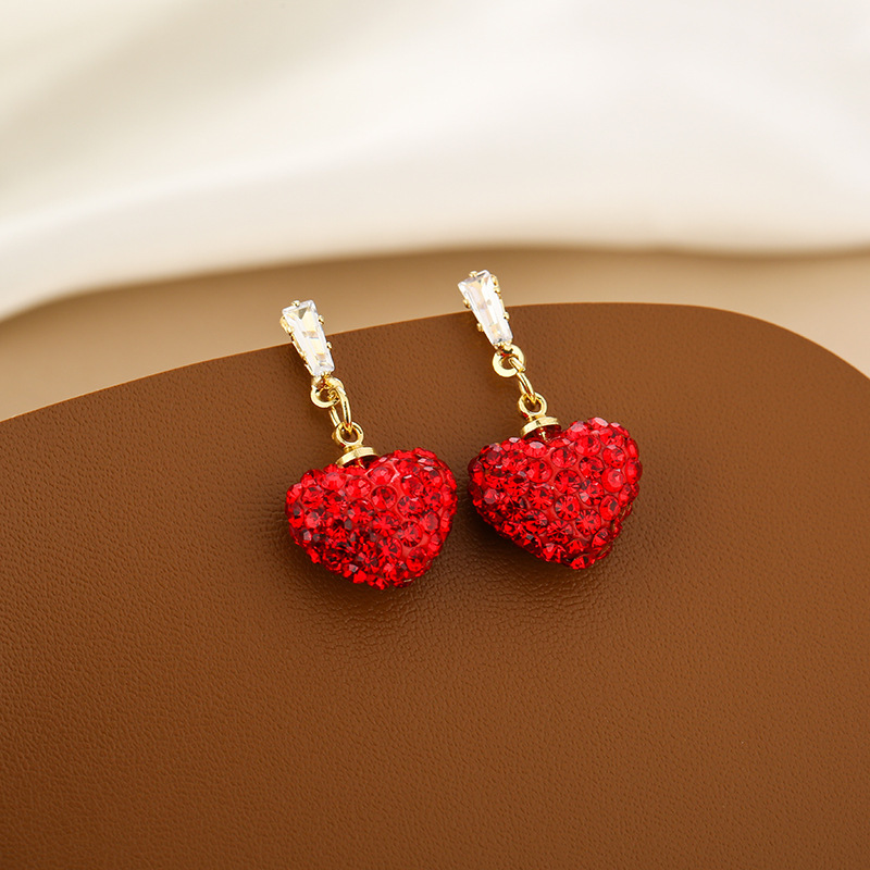 1 Pair Fashion Heart Shape Alloy Inlay Artificial Diamond Womenu0027S Drop Earrings