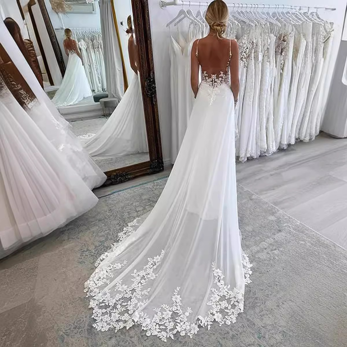 Thin-band wedding dress 2025 new style bride simple deep V-neck…