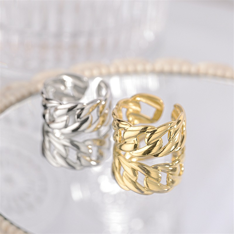 Simple Style Waves Titanium Steel Open Ring