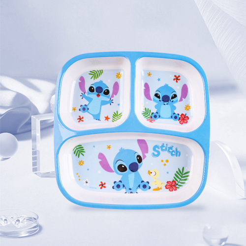 Stitch Full Series Tableware Plates Bowls Spoons Forks Children's Plates Divided Home Baby Loves to Eat Cartoon