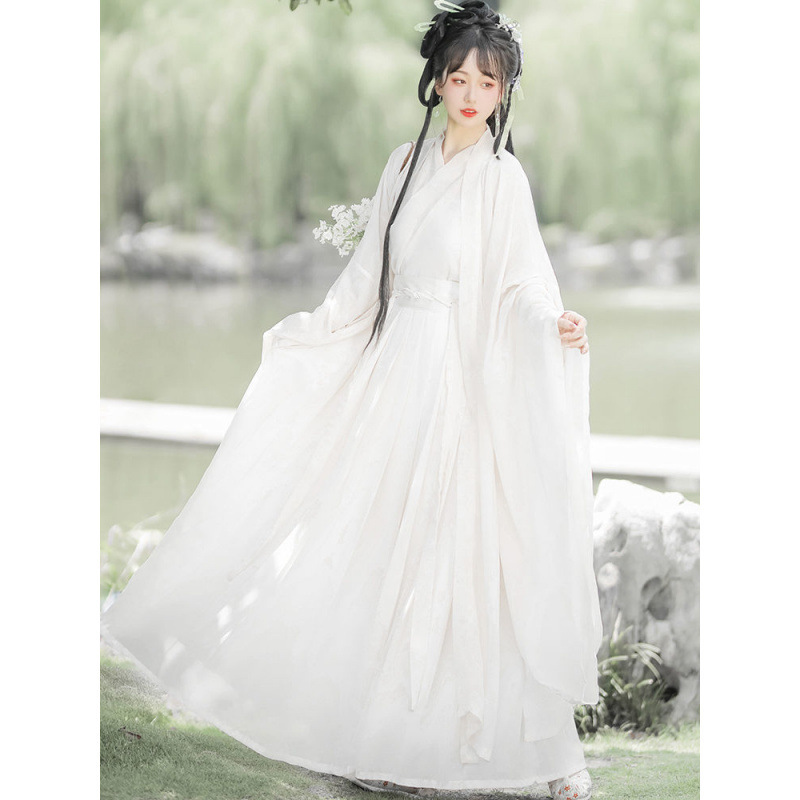 漢服女性魏晋風ワイドスリーブ流仙スカート古代衣装クロスカラー超妖精エレガントな女神少女セット|undefined
