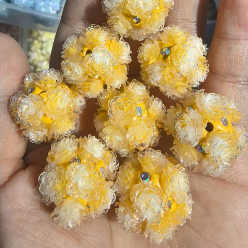 新款深浅系列仿真山茶花花球可过笔直孔DIY手机链饰品配件|undefined