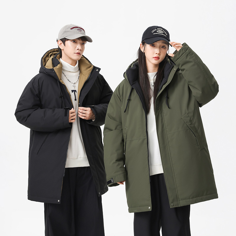 冬季新款棉服男2024年加厚拼连帽外套中性风潮牌中长款工装棉衣男