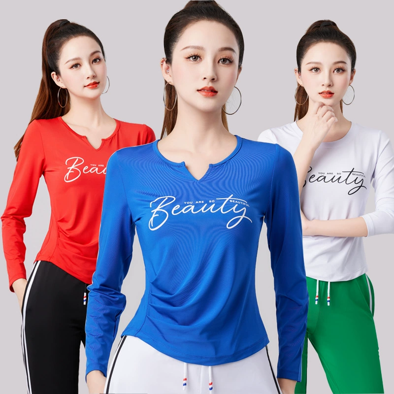 Квадратный танцевальный топ с длинными рукавами, одежда для йоги, топ, футболка, танцевальная одежда, осенняя Спортивная быстросохнущая одежда для фитнеса, танцевальная одежда