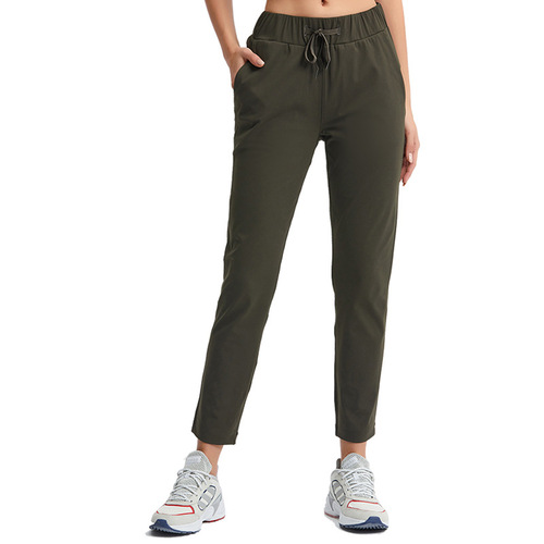 Cross-border new loose straight yoga pants drawstring waist drape sports casual stretch nine-point pants for women