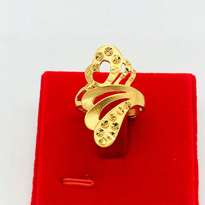 噴砂大花戒指 黃銅鍍金車花戒指 精美工藝仿金女士開口飾品