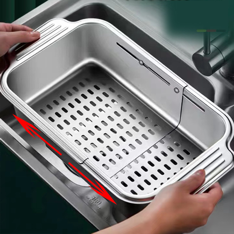 304 stainless steel kitchen sink drain basket retractable drain rack vegetable basin bowl chopsticks dish storage rack