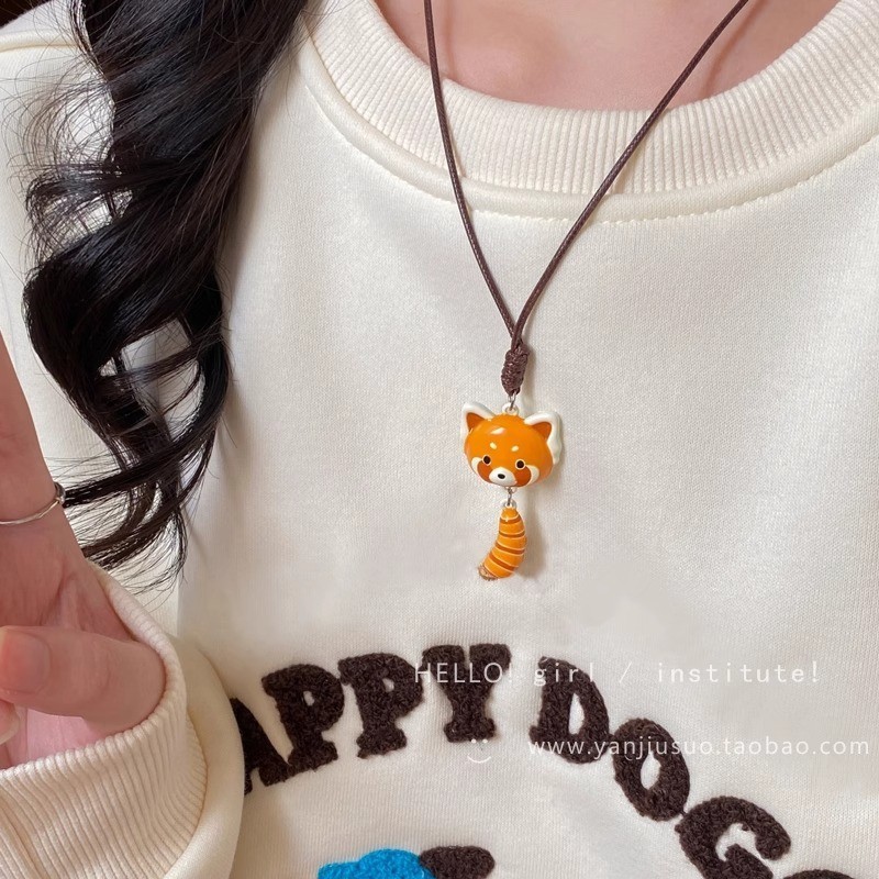 カラフルな漫画の子犬のネックレス、ユニークなニッチデザインのペンダントネックレス、キュートで多用途な気質の編み込みロープネックレス|undefined
