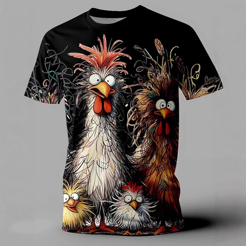 Venta caliente pollo frito 3D impresión digital fábrica venta directa verano calle salvaje suelta cuello redondo camiseta de manga corta
