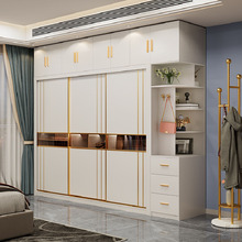 實木多層板推拉門衣櫃小戶型卧室家用免漆櫃子輕奢整體儲物大衣櫥