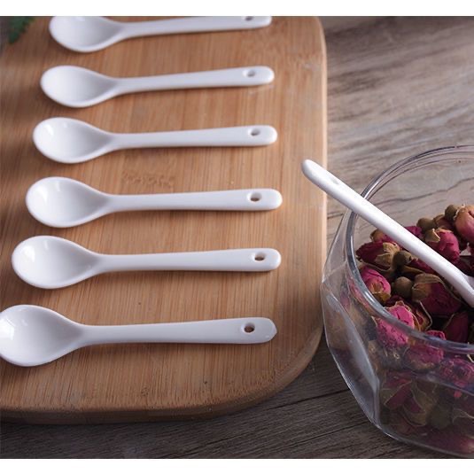 Ceramic Small Coffee Spoon Pure White Tableware For Yogurt_voghion.com