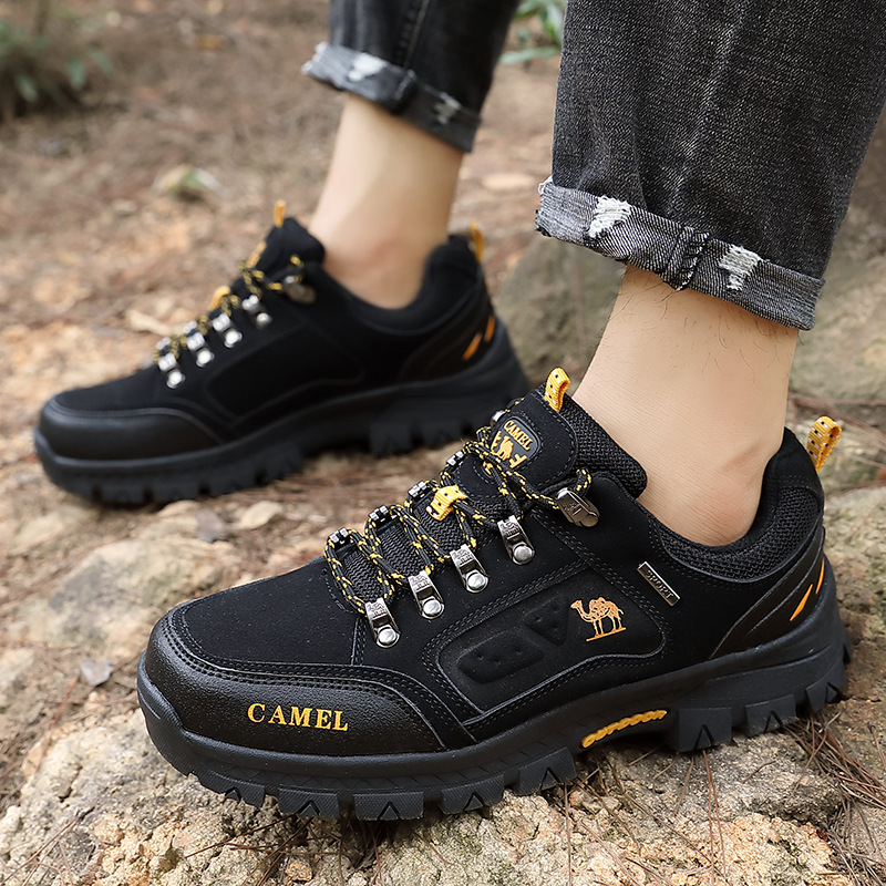 Men's Leather Lace-Up Thick-Soled Outdoor Hiking Shoes, All-Season Non-Slip Sports Casual Sneakers, Hiking Shoes