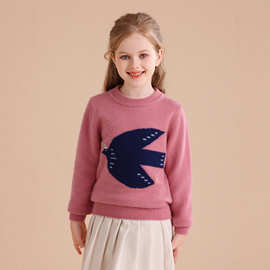 女童山羊绒衫毛衣秋冬新款儿童韩版洋气卡通针织宝宝圆领百搭上衣