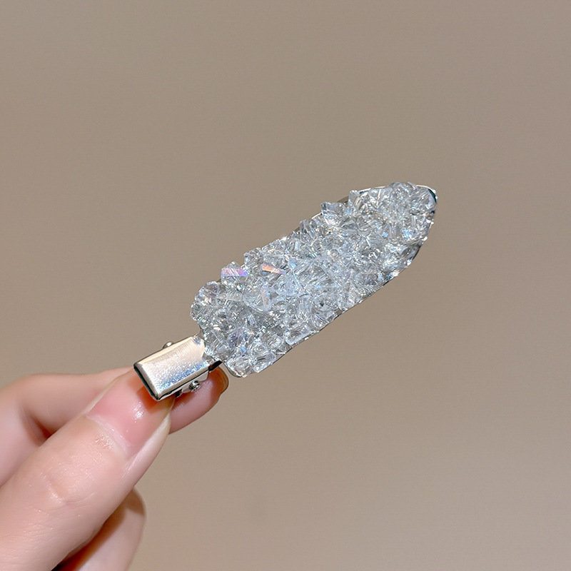 时尚甜酷闪亮白色蓝色水晶冲浪板鸭嘴夹韩版百搭金属铲子发夹边夹|undefined