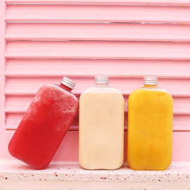 卖吉奶茶瓶pet一次性PET果汁饮料扁方杰伦奶茶杯容器便携塑料瓶