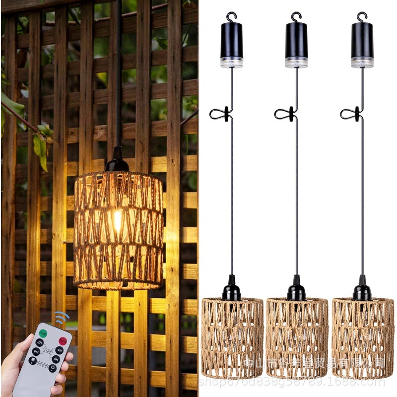 Rattan Chandelier Cross-Border New 4Aa Battery Box Chandelier Courtyard Outdoor Waterproof Courtyard Balcony Farmhouse Led Chandelier