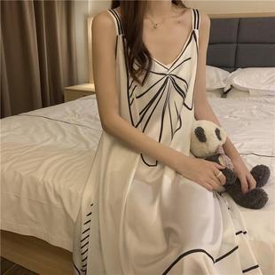 Plus-Size Women's Summer Pajamas Niche Simple Hand-Painted Bow Loose Camisole Nightdress 150kg