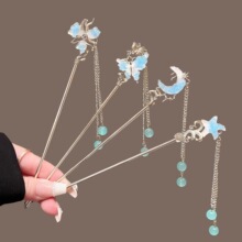 新中式民族藍蝴蝶流蘇發簪女古風新款高級感盤發神器簪子旗袍頭飾