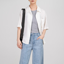 JIN口意大利面料~柜上2.4K+ 小禾粘胶亚麻短袖衬衫女中长款Z43167