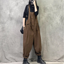 原创设计工装背带裤女2025新款秋季休闲时尚复古宽松大码吊带裤子