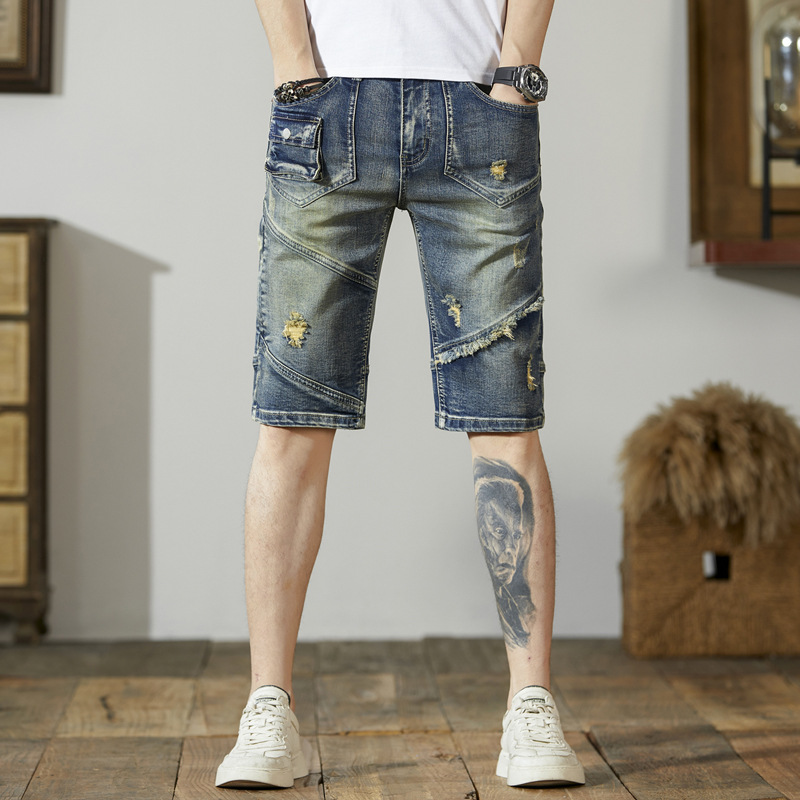 Men's Five Points Loose Straight Patch Denim Shorts