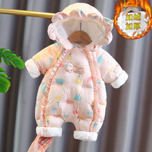 公主婴儿连体服宝宝百天拍照衣服冬季新款女童棉服加绒加厚外出服