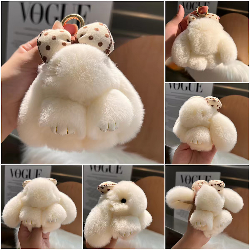 Cute imitación de conejo peludo arco pequeño conejo llavero de automóvil colgante in peluche muñeca mochila colgante