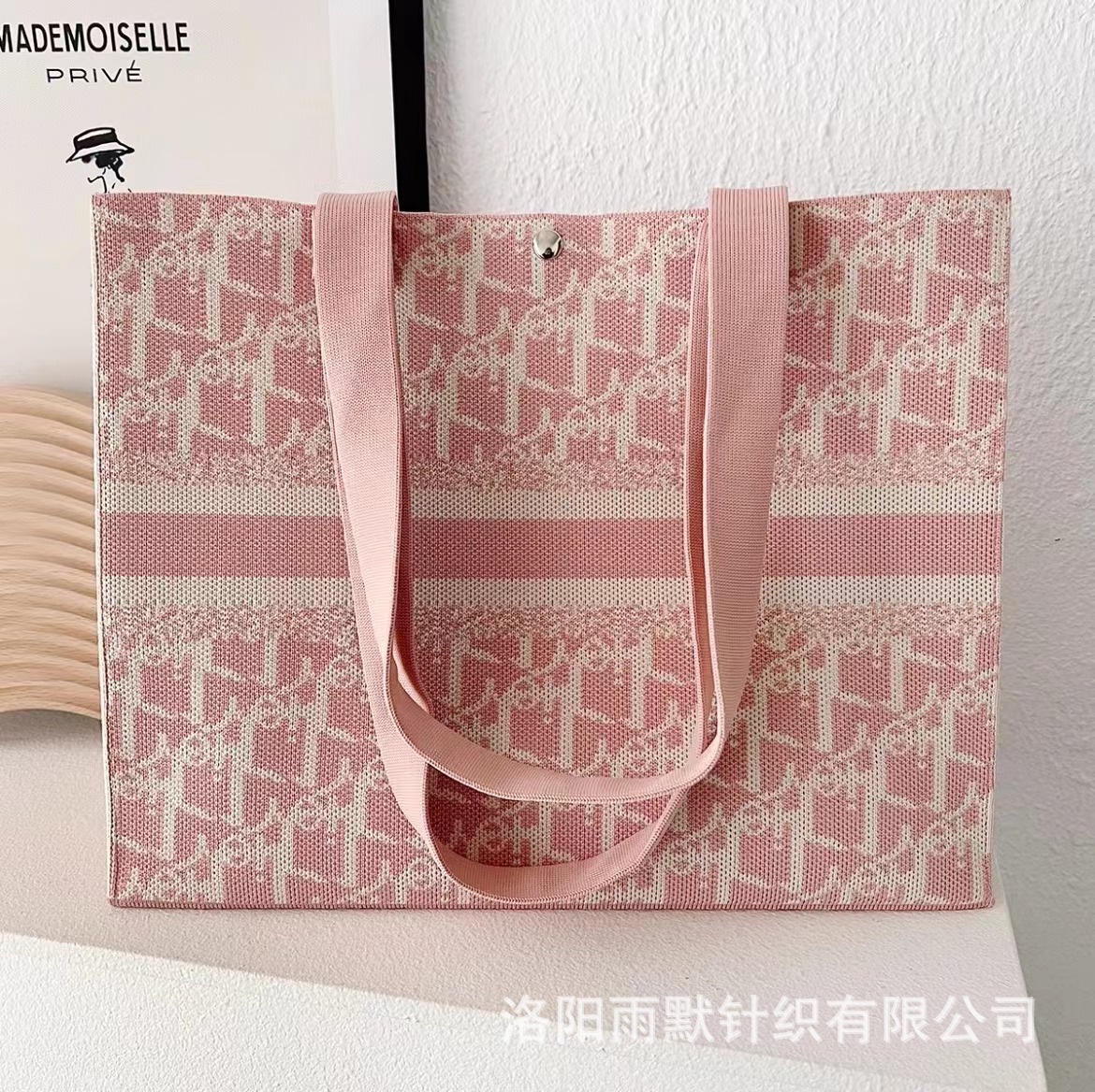 2025 bolso de hombro de pata de gallo rosa de alta calidad popular para mujer nuevo bolso portátil de punto de gran capacidad de moda