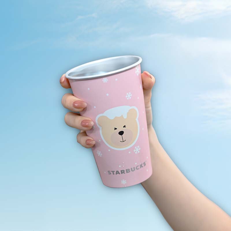 Ins Bear-Shaped Color-Changing Cup for Cold Drinks, Milk Tea, Coffee, Reusable Food-Grade Pure Aluminum Cup That Changes Color When Exposed to Cold