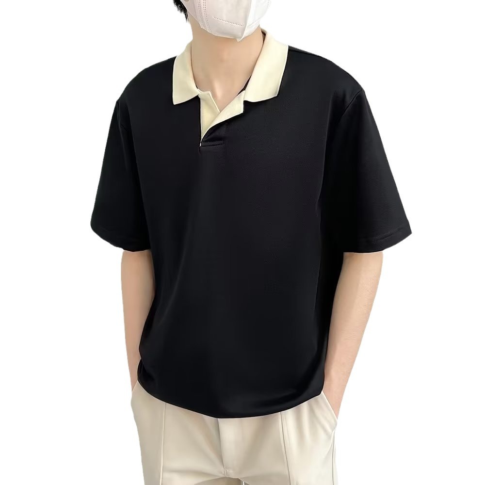 Marca de moda verano solapa camisa polo de manga corta camiseta para hombre versión coreana de la tendencia delgada 2024 nueva camiseta de todo fósforo