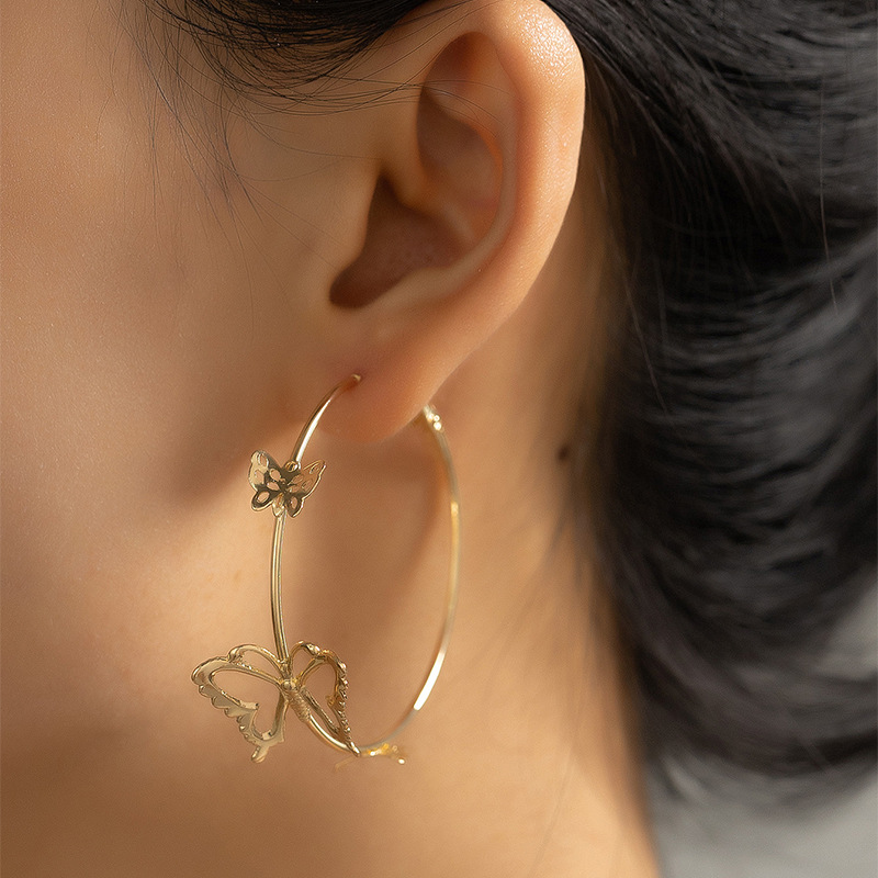 Fashion Butterfly Alloy Plating Hoop Earrings